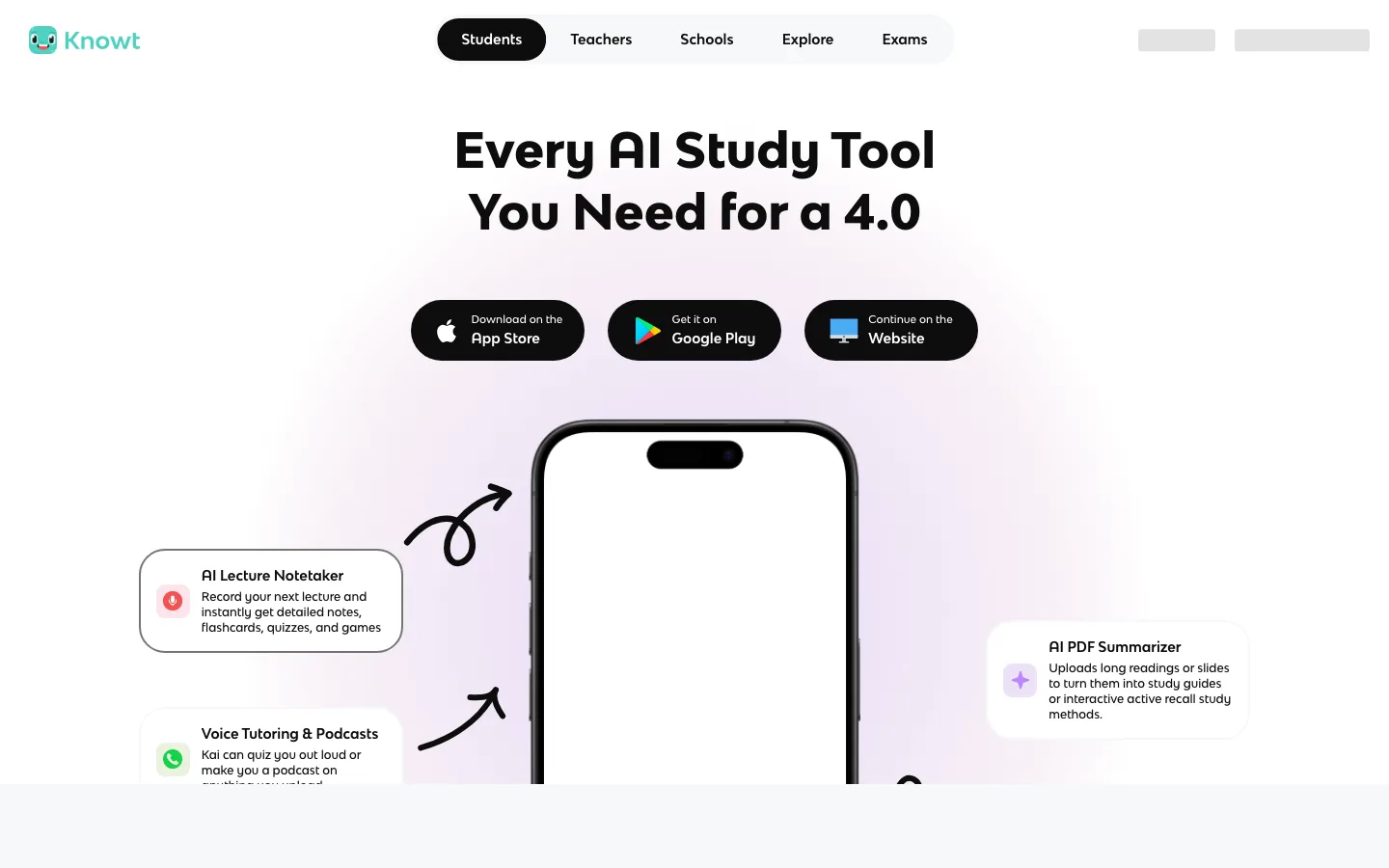 Knowt homepage