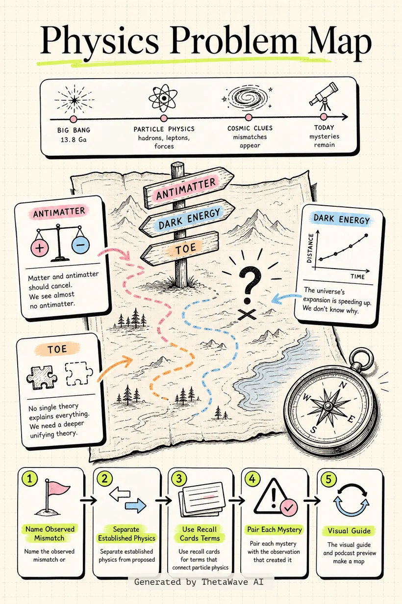 Infographic for Biggest Mysteries in Physics: Antimatter, Dark Energy & ToE - Don Lincoln | Lex Fridman Podcast #497