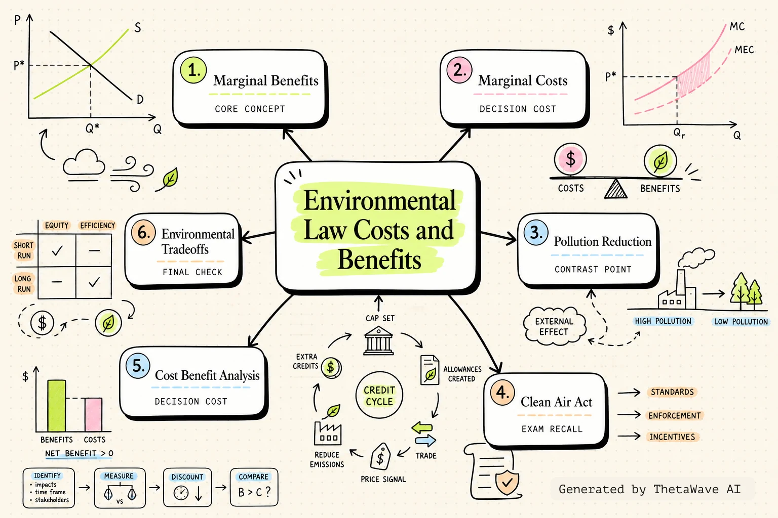 Mind map for Principles of Economics 3e: 12.4 The Benefits and Costs of U.S. Environmental Laws