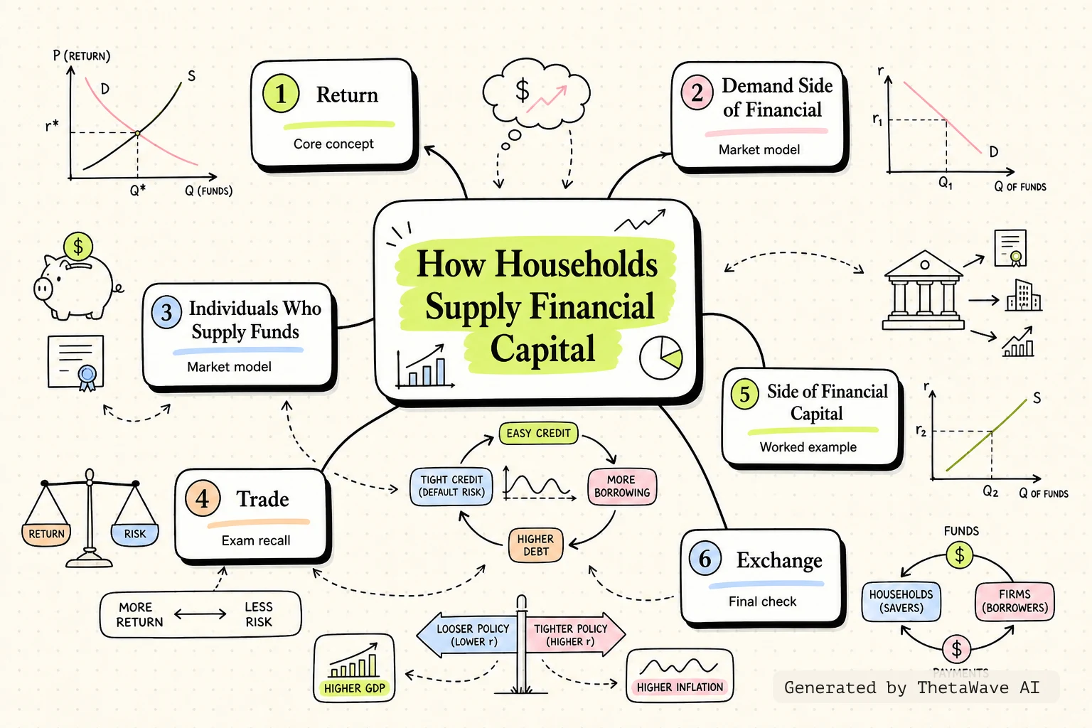 Mind map for Principles of Economics 3e: 17.2 How Households Supply Financial Capital