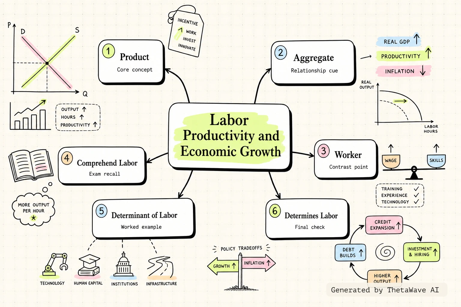 Mind map for Principles of Economics 3e: 20.2 Labor Productivity and Economic Growth