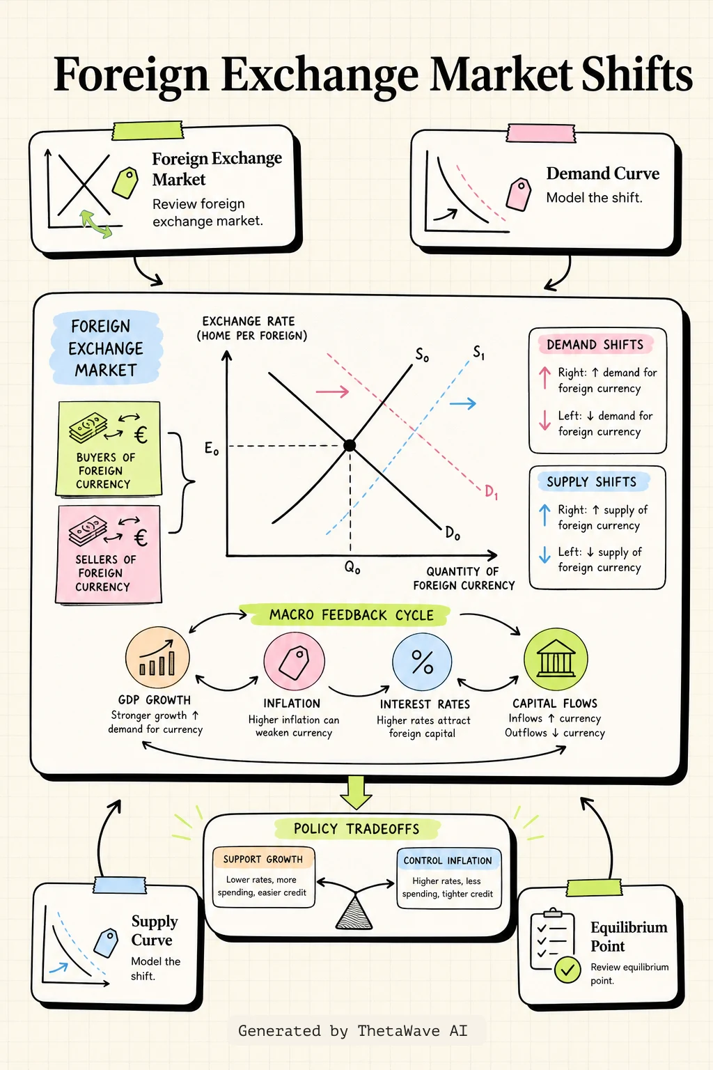 Infographic for Principles of Economics 3e: 29.2 Demand and Supply Shifts in Foreign Exchange Markets