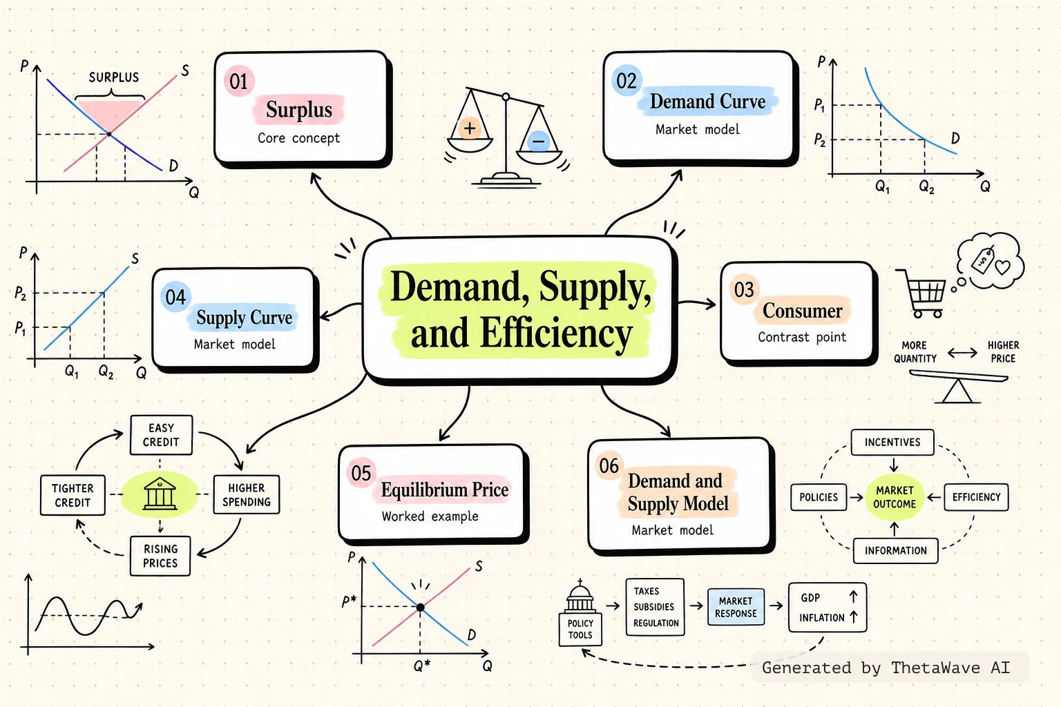 Mind map for Principles of Economics 3e: 3.5 Demand, Supply, and Efficiency