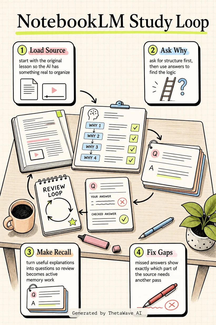 Infographic for how I’d use NotebookLM for studying to learn ANY subject