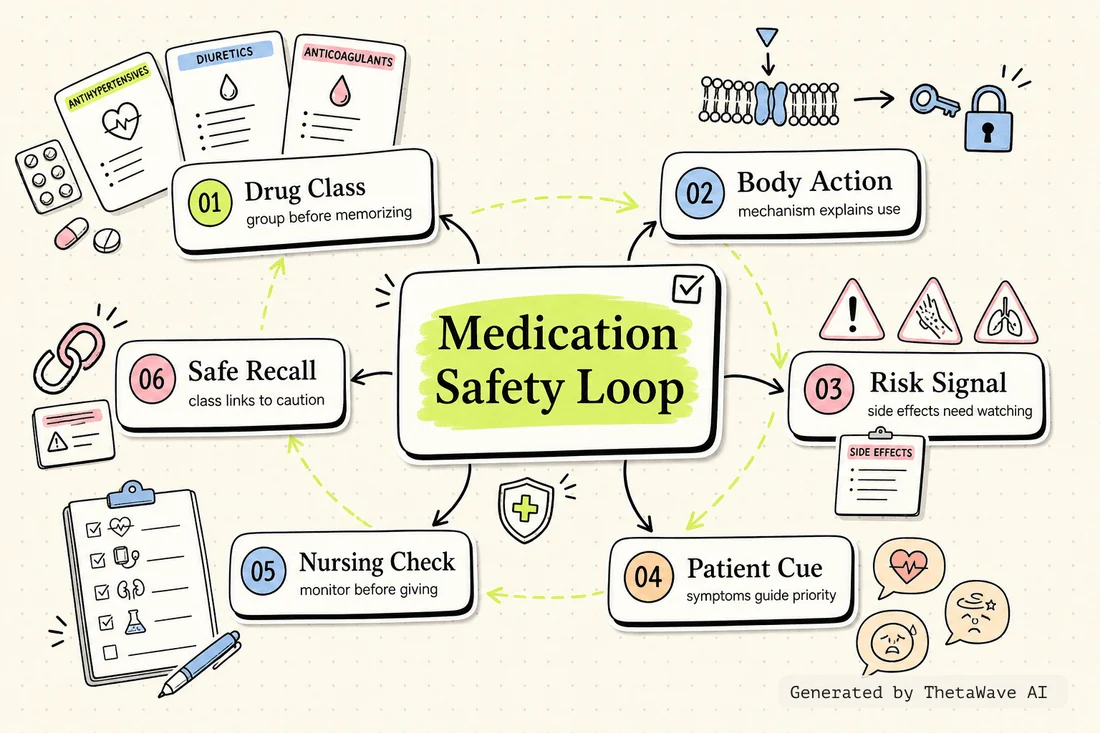 Mind map for How to Study for Pharmacology in Nursing School